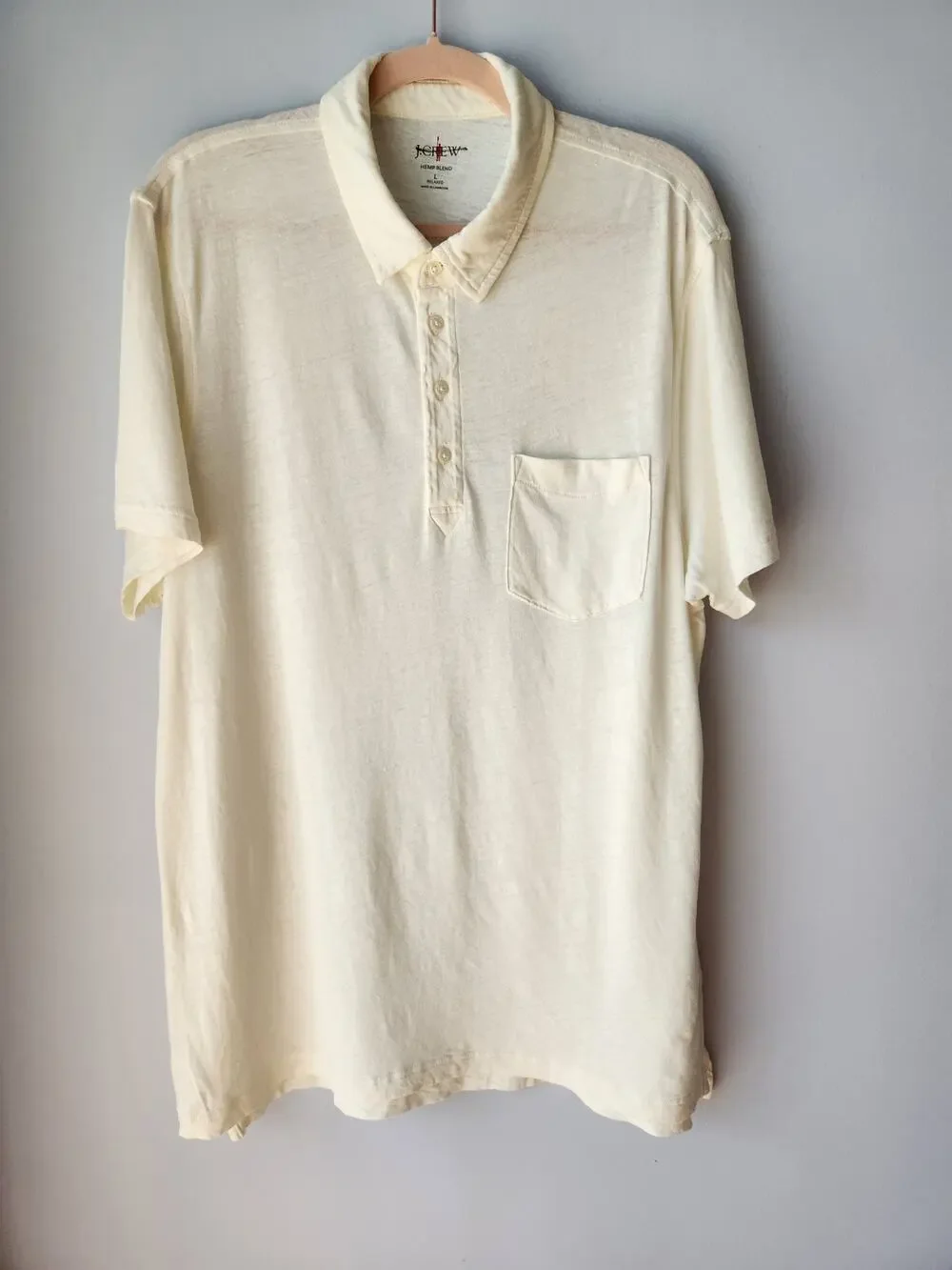 J. Crew Hemp-Organic Cotton Blend Polo Shirt White L *Flaw